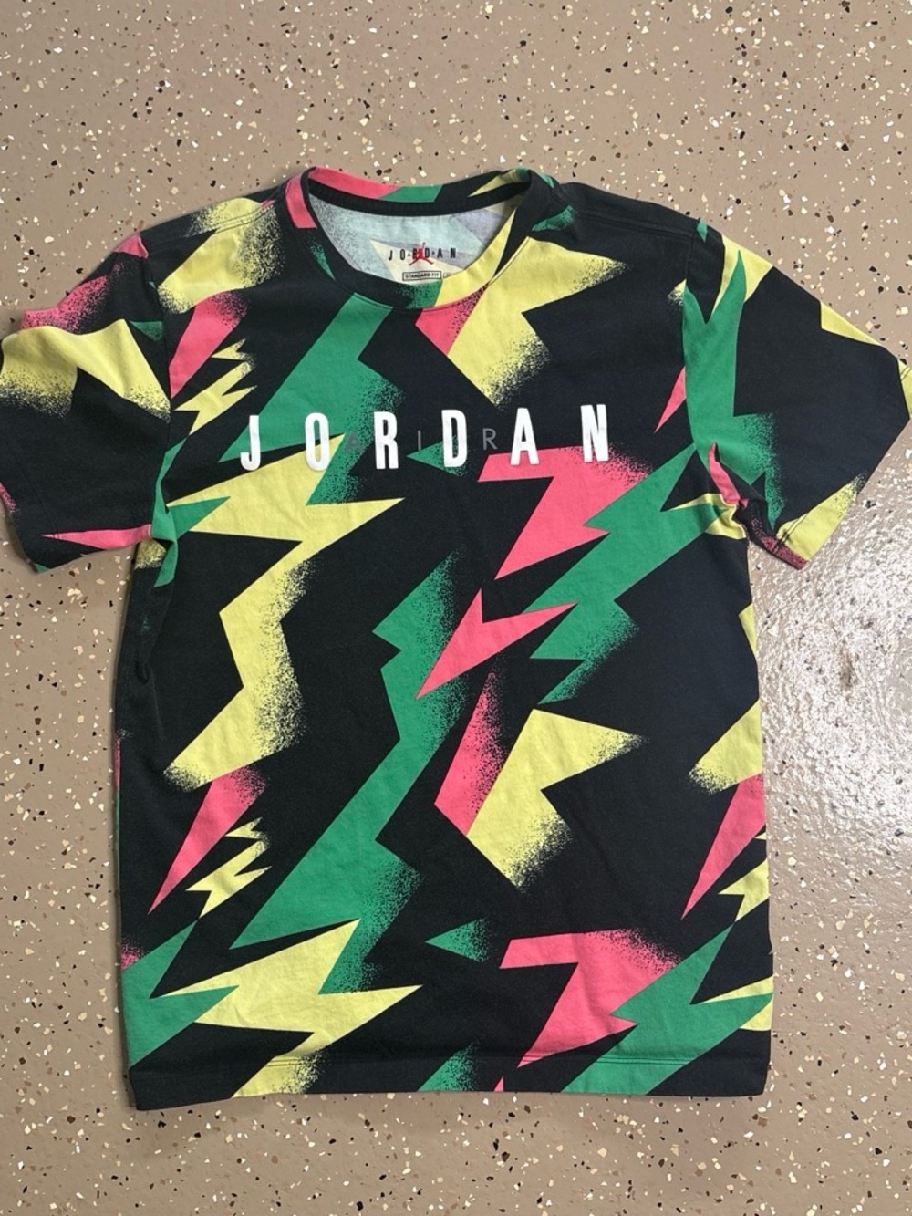 Jordan Black Tee with Green, Pink & Yellow Lightning Graphics
